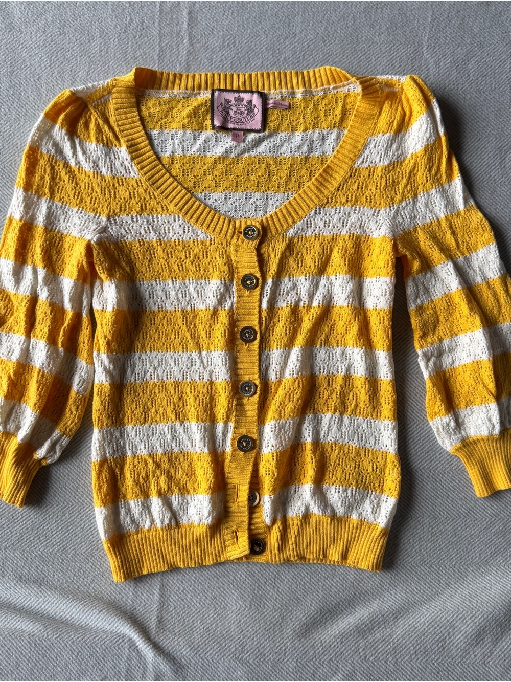 Juicy Couture Striped V-Neck Button Cardigan Sweater